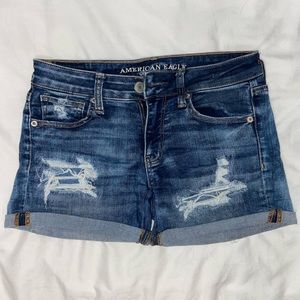American Eagle Super Super Stretch X Ripped Midi Shorts